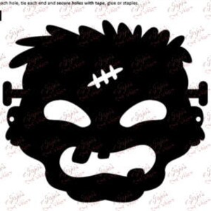 One Dollar Adobe PDF Download/Unlimited Print! MASK-Frankenstein_4   8&quot; Trace, Template, Guide, Color, Cut-out,Applique,Silhouette
