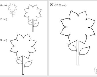 One Dollar Adobe PDF Download then Unlimited Print! SHAPES-Flower_Stem_6_Outlined   2", 4", 6", 8" Trace, Template, Guide, Color, Cut-out