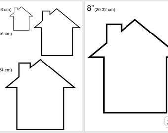 One Dollar Adobe PDF Download then Unlimited Print! SHAPES-House_3  2", 4", 6", 8" Trace, Template, Guide, Color, Cut-out