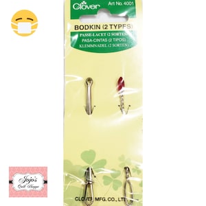 Clover Bodkin Set, 2 Popular Bodkin Types, Needle or Clamp Threader #4001, Draw elastic, cording or twine through tubing and casings easily.