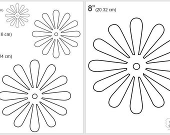 One Dollar Adobe PDF Download then Unlimited Print! SHAPES-Flower_5 Hippy 2", 4", 6", 8" Trace, Template, Guide, Color, Cut-out