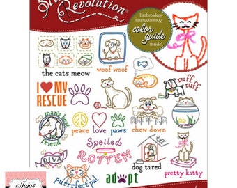 Stitcher's Revolution, Cat and Dog Iron Ons, Dolonial Patterns, Inc.  Made in USA SKU SR21 Aunt Martha