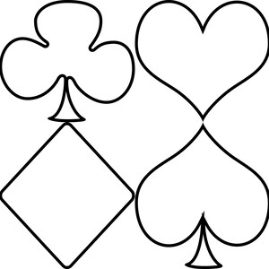 Ein Dollar Adobe PDF Download, dann unbegrenzt drucken! SHAPES-Keule, Pik, Herz, Karo, 5 cm, 15 cm, 20 cm Spur, Schablone, Farbe, Ausschnitt