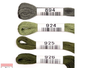 Cosmo Lecien Embroidery {No.25) Floss/Thread 8.75 yards (8 meters) 6 strand skein #2512 (Learn to Embroider- see Images) Greens, set of 4