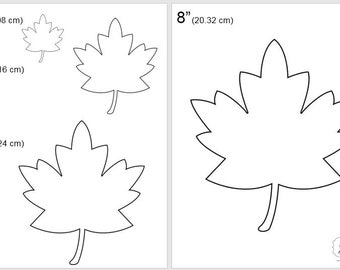 One Dollar Adobe PDF Download then Unlimited Print! SHAPES-Leaf_3   2", 4", 6", 8" Trace, Template, Guide, Color, Cut-out