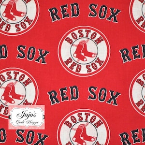 Boston Red Sox Fabric, MLB Boston Red Sox On Red Allover Baseball Team 58&quot; inches WIDE Fabric, Cotton Sku: 6634B Masks, Blanket, Sewing