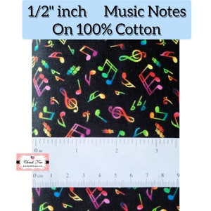 Ombre Music Notes Small Print, Rainbow on Black, 100% Cotton Fabric by the Yard, by Elizabeth&#39;s Studio sku#295Rainbow Sew,Mask,Quilt