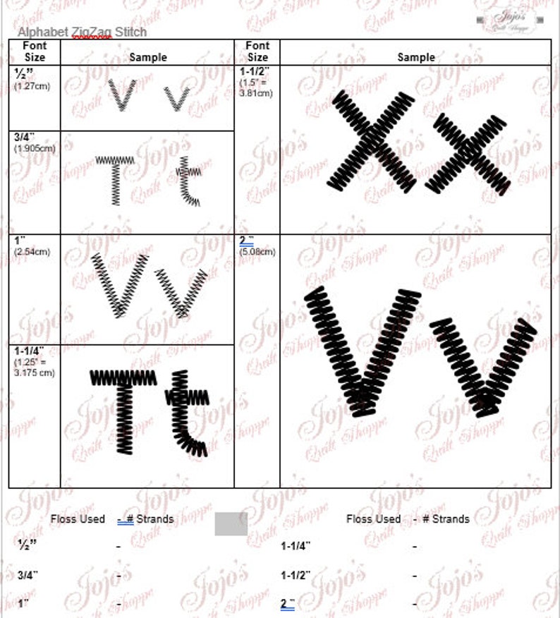 Alphabet/Numbers Zig ZagStitch Adobe PDF Digital Download then Unlimited Print ABC Trace-Sew-Embroider-Decor 1/22 6 Sizes image 3