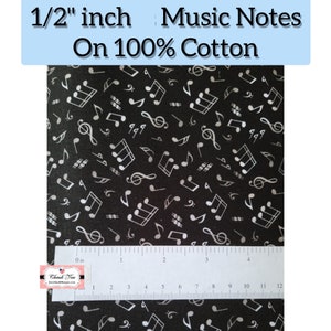 Ombre Music Notes Small Print, white to grey on Black, 100% Cotton Fabric by the Yard, by Elizabeth&#39;s Studio sku#148BLACK Sew,Mask,Quilt