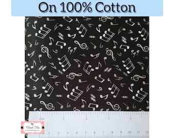 Ombre Music Notes Small Print, white to grey on Black, 100% Cotton Fabric by the Yard, by Elizabeth's Studio sku#148BLACK Sew,Mask,Quilt