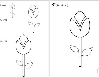 One Dollar Adobe PDF Download then Unlimited Print! SHAPES-Flower_Stem_10   2", 4", 6", 8" Trace, Template, Guide, Color, Cut-out