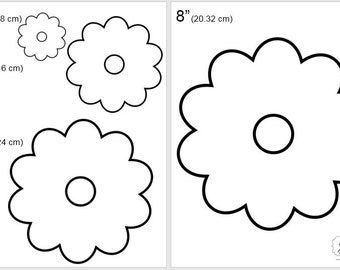 One Dollar Adobe PDF Download then Unlimited Print! SHAPES-Flower_6  2", 4", 6", 8" Trace, Template, Guide, Color, Cut-out