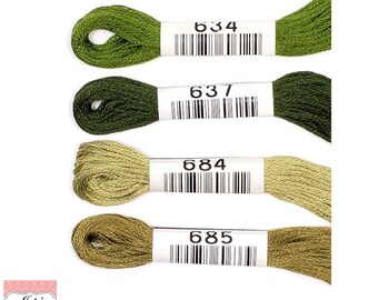 Cosmo Lecien Embroidery {No.25) Floss/Thread 8.75 yards (8 meters) 6 strand skein #2512 (Learn to Embroider-see Images) BriteGreens,set of 4