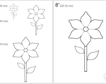 One Dollar Adobe PDF Download then Unlimited Print! SHAPES-Flower_Stem_6   2", 4", 6", 8" Trace, Template, Guide, Color, Cut-out