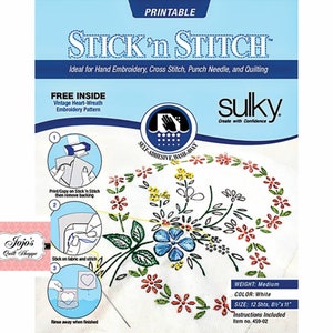 Stick N Stitch, Print or Copy 8.5” x 11”, Self Adhesive, Water Rinse Stabilizer, Twelve Sheets, Lead Free, acid free, #459 02 Sulky