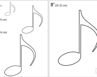 One Dollar Adobe PDF Download then Unlimited Print! SHAPES-Eighth Note_1 2", 4", 6", 8" Trace, Template, Guide, Color, Cut-out