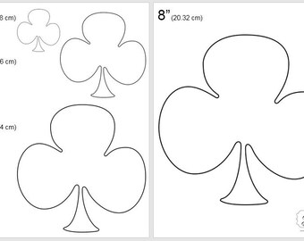 One Dollar Adobe PDF Download then Unlimited Print! SHAPES-Deck of Card_Clubs   2", 4", 6", 8" Trace, Template, Guide, Color, Cut-out