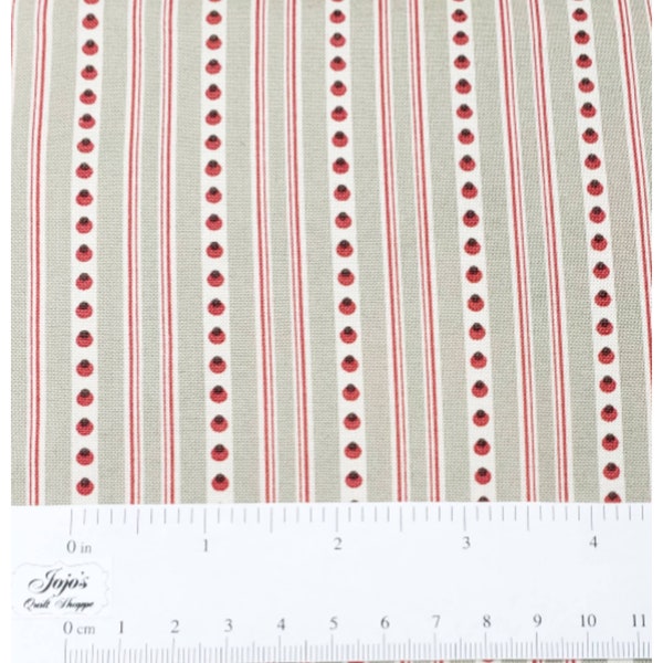 French General, Stripes and Dots on Beige, Joyeaux Noel Collection 100% Cotton by Moda Fabric SKU 13713 14 for Sewing Quilting Embroidery