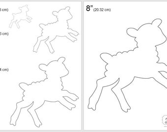 One Dollar Adobe PDF Download then Unlimited Print! SHAPES-Lamb  2", 4", 6", 8" Trace, Template, Guide, Color, Cut-out