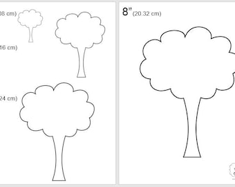 One Dollar Adobe PDF Download then Unlimited Print! SHAPES-Tree   2", 4", 6", 8" Trace, Template, Guide, Color, Cut-out