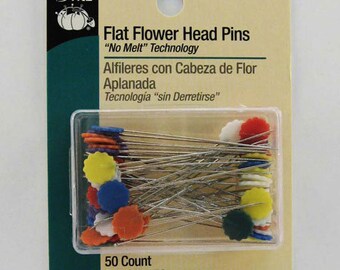 Flat Flower Head Pins, No Melt, Rust Proof, Inoxidable, Stainless Steel Sewing and Quilting Pins, 50 in a Plastic Reclosable box, Dritz 68