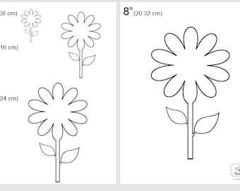 One Dollar Adobe PDF Download then Unlimited Print! SHAPES-Flower_Stem_7   2", 4", 6", 8" Trace, Template, Guide, Color, Cut-out