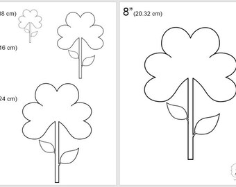 One Dollar Adobe PDF Download then Unlimited Print! SHAPES-Flower_Stem_3   2", 4", 6", 8" Trace, Template, Guide, Color, Cut-out