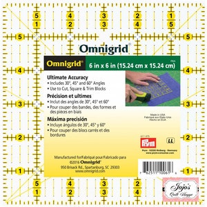 Omnigrid Lineal 15cm x 15 cm, Quadratisches Durchsichtslineal mit schwarz-gelber Messkennzeichnung R6A Omnigrid, Made in USA