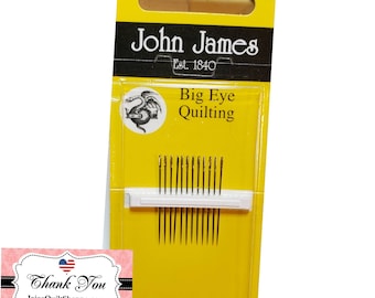 Hand Sewing, 12 Quilting Needles , Big Eye , Needle Size 10 JJ125 10 John James /The Colonial Needle