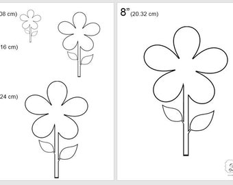 One Dollar Adobe PDF Download then Unlimited Print! SHAPES-Flower_Stem_8   2", 4", 6", 8" Trace, Template, Guide, Color, Cut-out