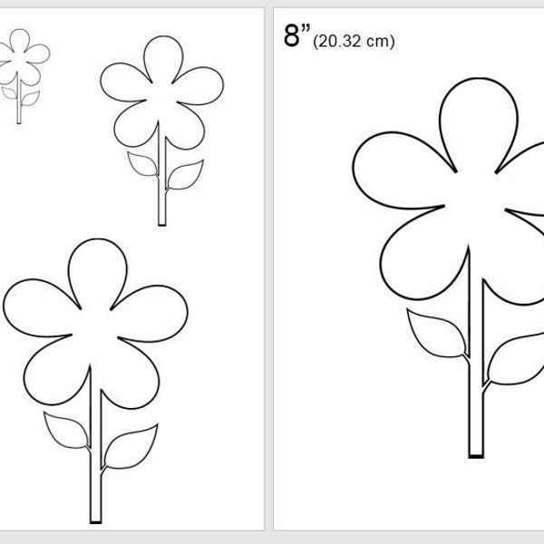 One Dollar Adobe PDF Download then Unlimited Print! SHAPES-Flower_Stem_8   2", 4", 6", 8" Trace, Template, Guide, Color, Cut-out