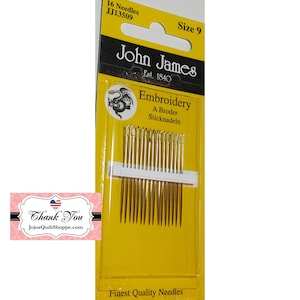 Embroidery, 16 Hand Sewing Needles Sizes 9 by John James SKU JJ135 09 Made in England