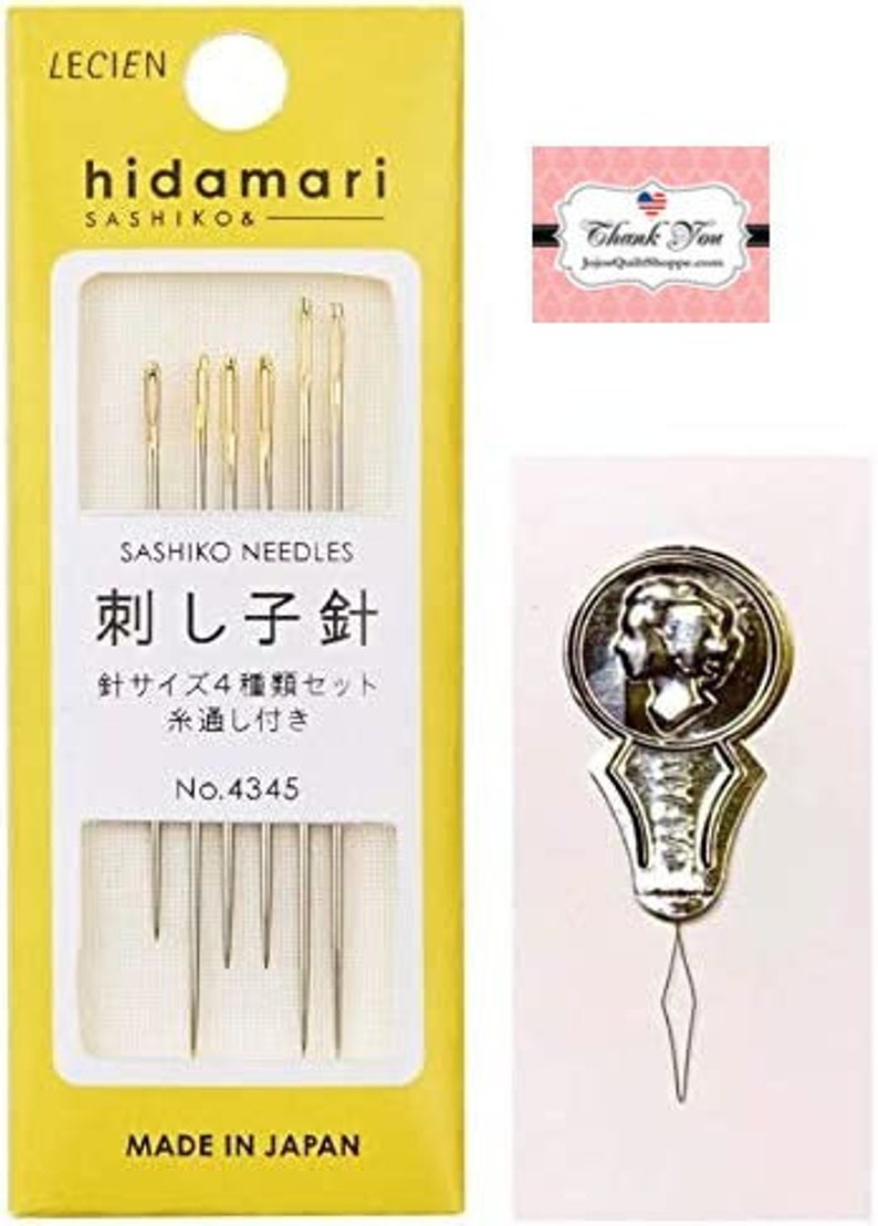 Hidamari Sashiko Assorted Needles and Threader 6 needles to use with Cosmo Embroidery Floss by Lecien of Japan 4345 image 1