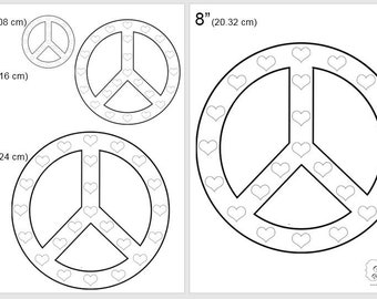 One Dollar Adobe PDF Download then Unlimited Print! SHAPES-Peace_Hearts   2", 4", 6", 8" Trace, Template, Guide, Color, Cut-out