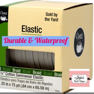 Thin White Flat Elastic 6.3 mm (1/4 Elastic) in 1-Yard Increment, Will Not Melt, .25&quot; inch 9485N Dritz DurableWaterproof Elastic for masks