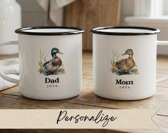 Personalized Mom and Dad Gift Camping Mug for New Mom Dad Mallard Duck Nursery Dad Baby Shower Gift Keepsake Gift for New Parents Coffee Cup