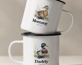 Personalized Camp Cup Mallard Duck Design Mug Matching Couple Gift Set Custom Name Enamel Camping Coffee Cup Wildlife Lover Hunting Cabin