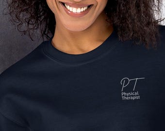Geborduurd sweatshirt voor fysiotherapie - cadeau voor PT, afstuderen, fysiotherapeut, trui met ronde hals