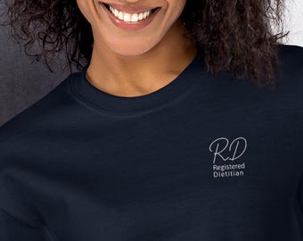 Sweatshirt met geborduurde diëtist - cadeau voor geregistreerde diëtist, afstuderen, trui met ronde hals, diëtist