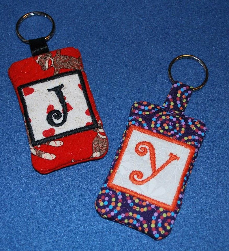 Handmade Quilted Keychain with Pocket Personalized Monogram CHOOSE STYLE image 2