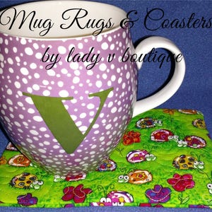 Love bugs ladybugs quilted mug rug coaster coffee mat