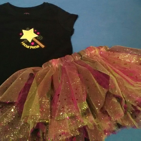 READY TO SHIP!!! Girls Hocus Pocus Witchy Wand Halloween embroidered applique tee shirt and matching tutu set Youth size xs 4-5