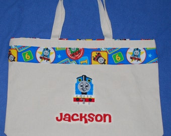 Thomas the Train Tank Personalized Canvas XL Sized Tote Bag, fully lined