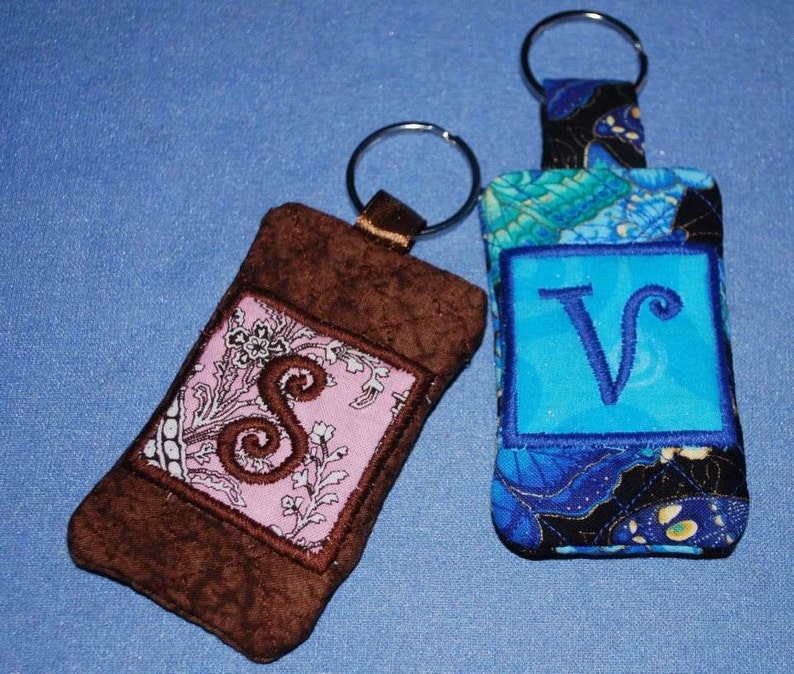 Handmade Quilted Keychain with Pocket Personalized Monogram CHOOSE STYLE image 1