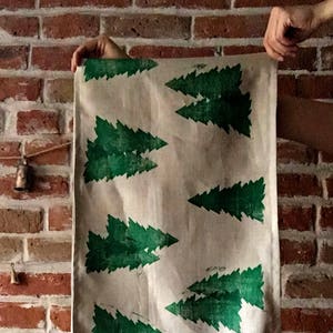 hand block printed linen table runner. forest trees. christmas holiday party. boho decor. hostess. tablecloth. mountain home. 72 96 120 image 3