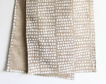 white pebbles. hand block printed linen table runner. hostess gift. tablecloth. organic. fall / thanksgiving. holiday / christmas. 72 96 120