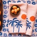 block printed linen napkins. palm sunset on pink.  placemats / tea towels. boho home decor. palm beach. coastal. pink. tropical. preppy.