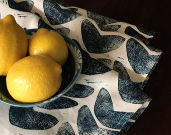 indigo cashew. hand block printed linen table runner. organic linen. boho decor. abstract modern. blue. tablecloth. housewarming gift.