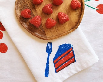 linen dinner napkins. cake on white. hand block printed. placemats / tea towel. boho decor. hostess gifting. birthday. sweet.