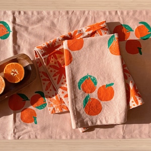 linen dinner napkins. blush tangerines. hand block printed. placemats / tea towel. coastal. boho decor. hostess gifting. easter.